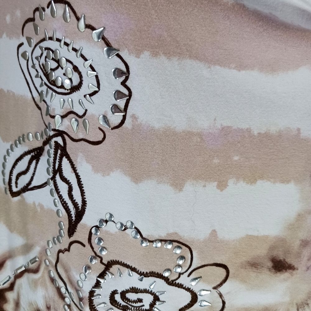 CJ BANKS Sleeveless Tunic Drape Neckline Metal Stud Floral Tie Dye Plus Size 2X - Picture 2 of 10